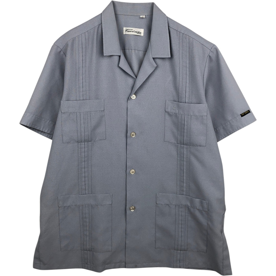 Pierre Cardin Short-Sleeve Open-Collar Mexican Shirt / Cuban Shirt / Box Shirt - Men's Size XL unclear gray type Vintage Second Hand