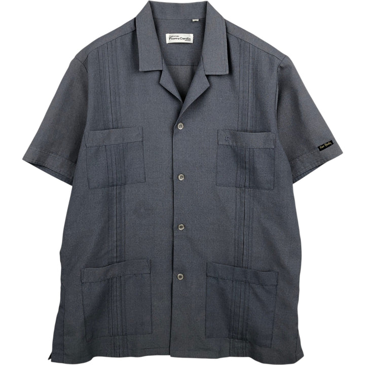 Pierre Cardin Short-Sleeve Open-Collar Mexican Shirt / Cuban Shirt / Box Shirt - Men's Size XL unclear gray type Vintage Second Hand