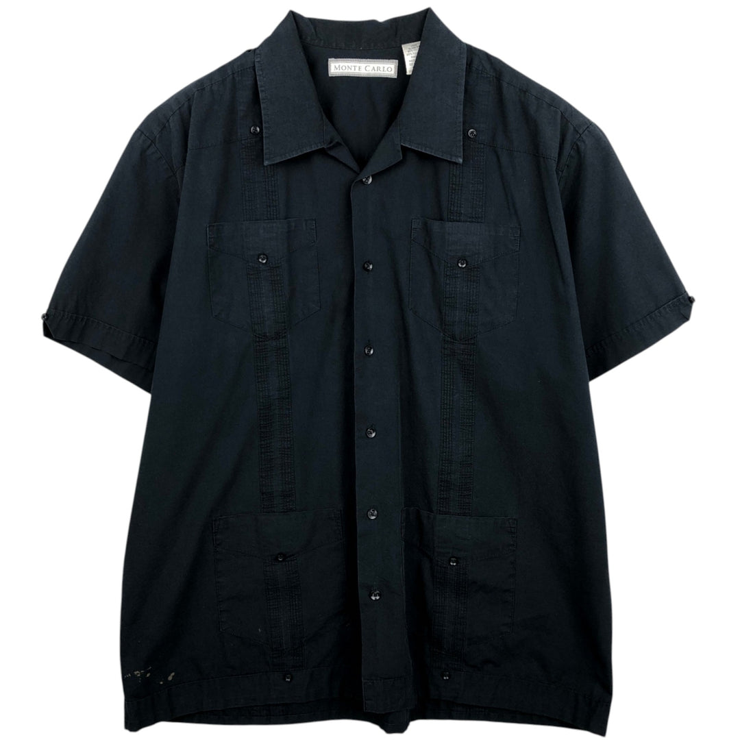 MONTE CARLO Short Sleeve Open Collar Mexican Shirt Cuban Shirt Box Shirt Men's XL cotton black type Vintage Second Hand