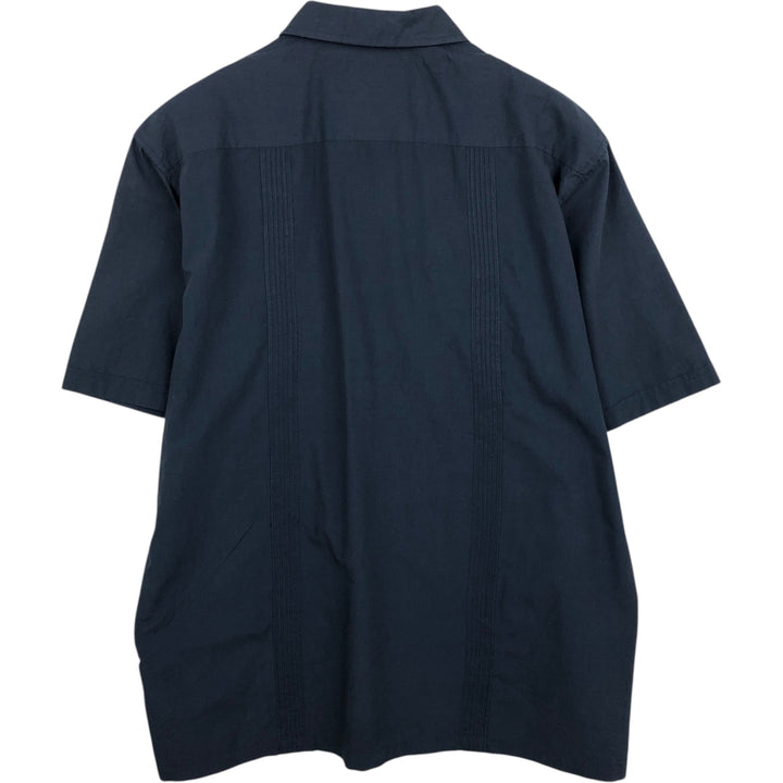 PLATOON Short-Sleeve Mexican Shirt, Cuban Shirt, Boxy Shirt, Men's Size L (approx.) cotton navy blue type Vintage Second Hand