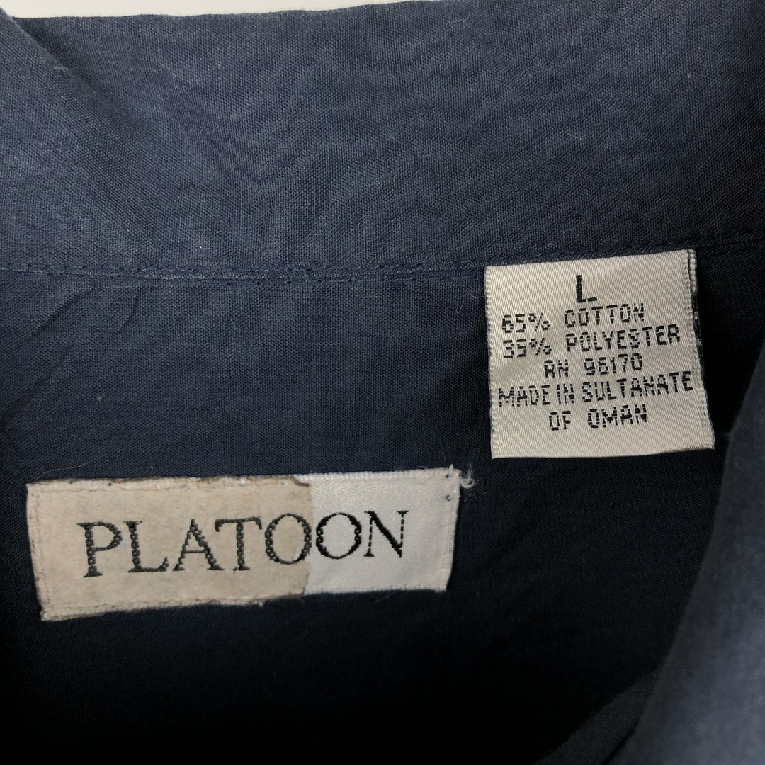 PLATOON Short-Sleeve Mexican Shirt, Cuban Shirt, Boxy Shirt, Men's Size L (approx.) cotton navy blue type Vintage Second Hand