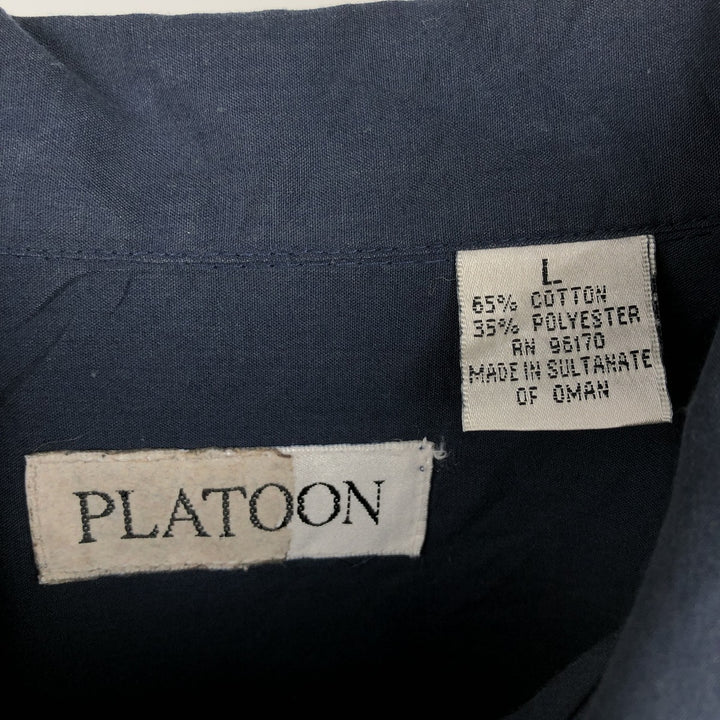 PLATOON Short-Sleeve Mexican Shirt, Cuban Shirt, Boxy Shirt, Men's Size L (approx.) cotton navy blue type Vintage Second Hand