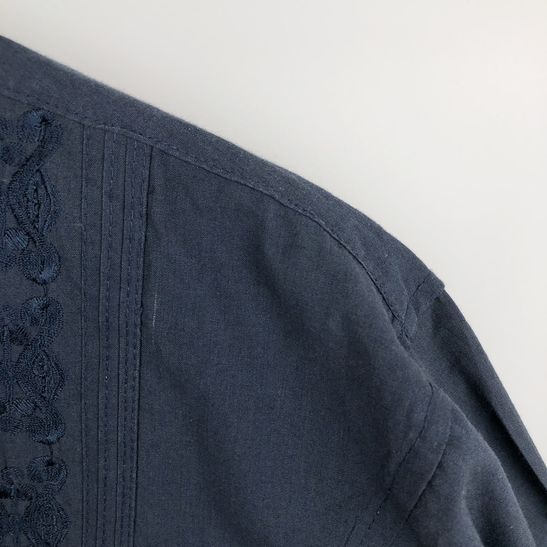 PLATOON Short-Sleeve Mexican Shirt, Cuban Shirt, Boxy Shirt, Men's Size L (approx.) cotton navy blue type Vintage Second Hand