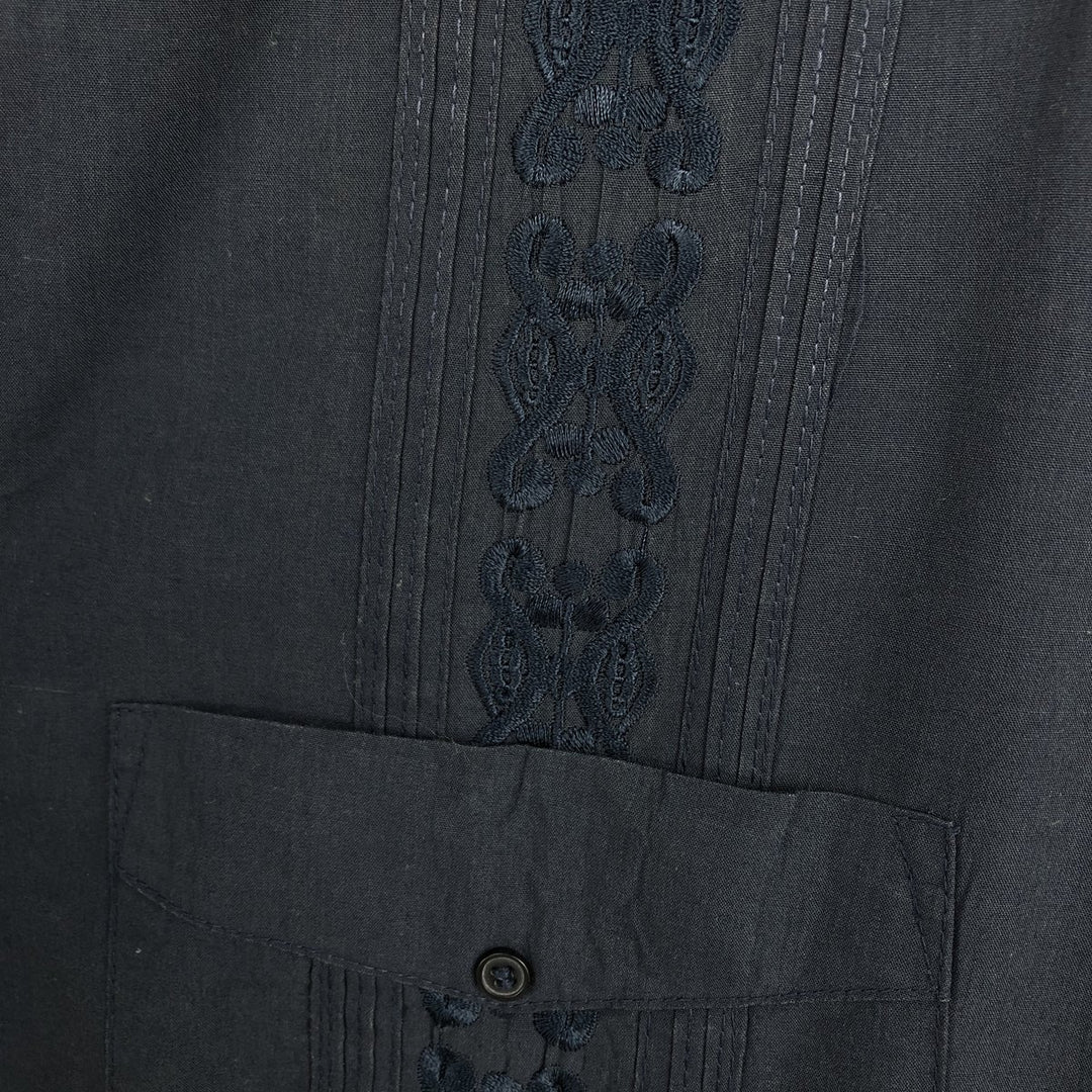 PLATOON Short-Sleeve Mexican Shirt, Cuban Shirt, Boxy Shirt, Men's Size L (approx.) cotton navy blue type Vintage Second Hand