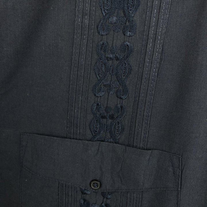 PLATOON Short-Sleeve Mexican Shirt, Cuban Shirt, Boxy Shirt, Men's Size L (approx.) cotton navy blue type Vintage Second Hand