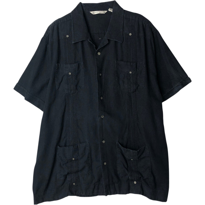 MONTE CARLO Short Sleeve Open Collar Mexican Shirt Cuban Shirt Box Shirt Men's XL linen black type Vintage Second Hand