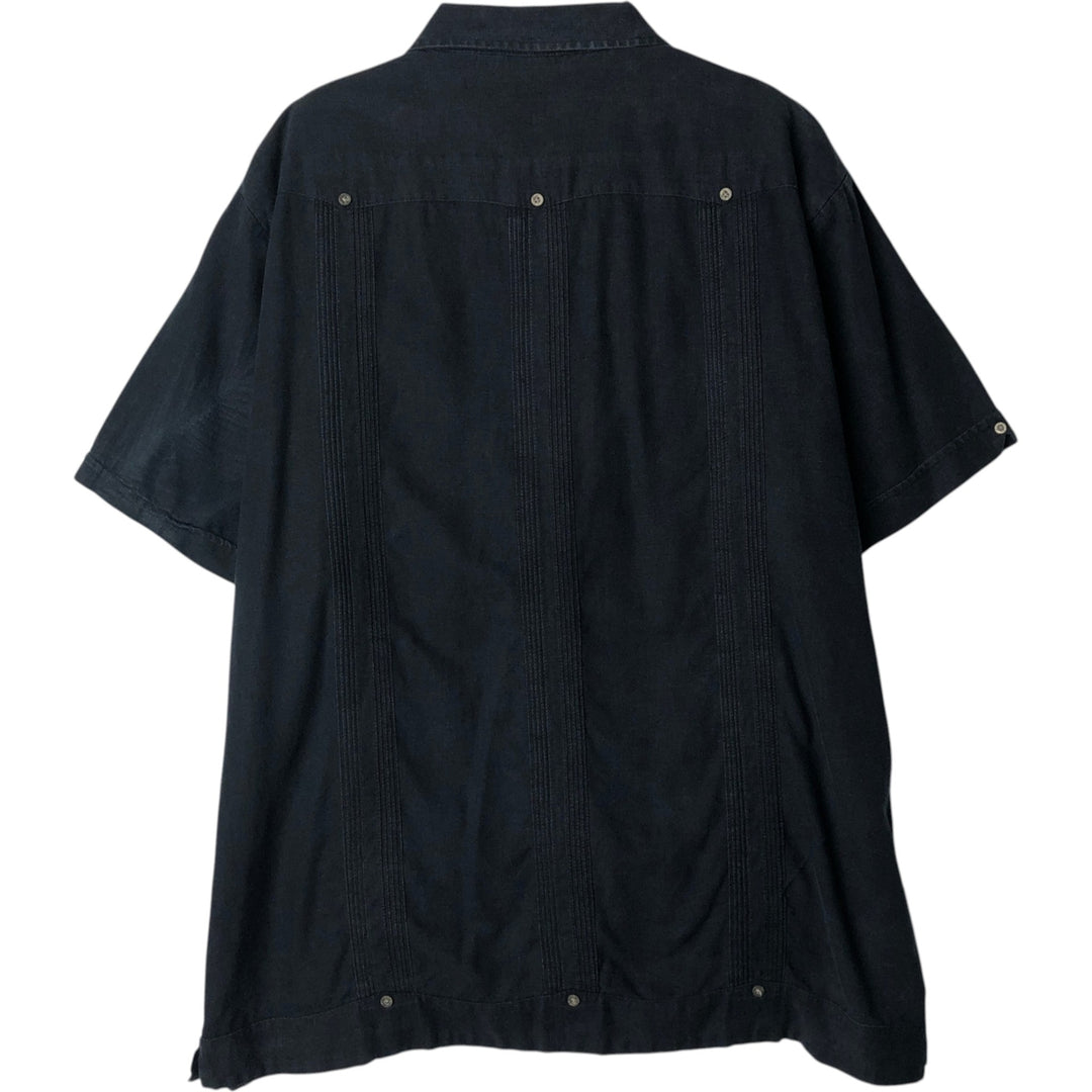 MONTE CARLO Short Sleeve Open Collar Mexican Shirt Cuban Shirt Box Shirt Men's XL linen black type Vintage Second Hand