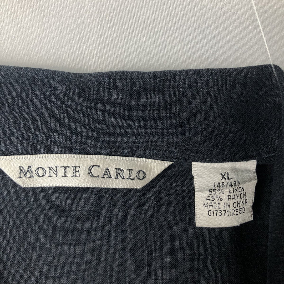 MONTE CARLO Short Sleeve Open Collar Mexican Shirt Cuban Shirt Box Shirt Men's XL linen black type Vintage Second Hand