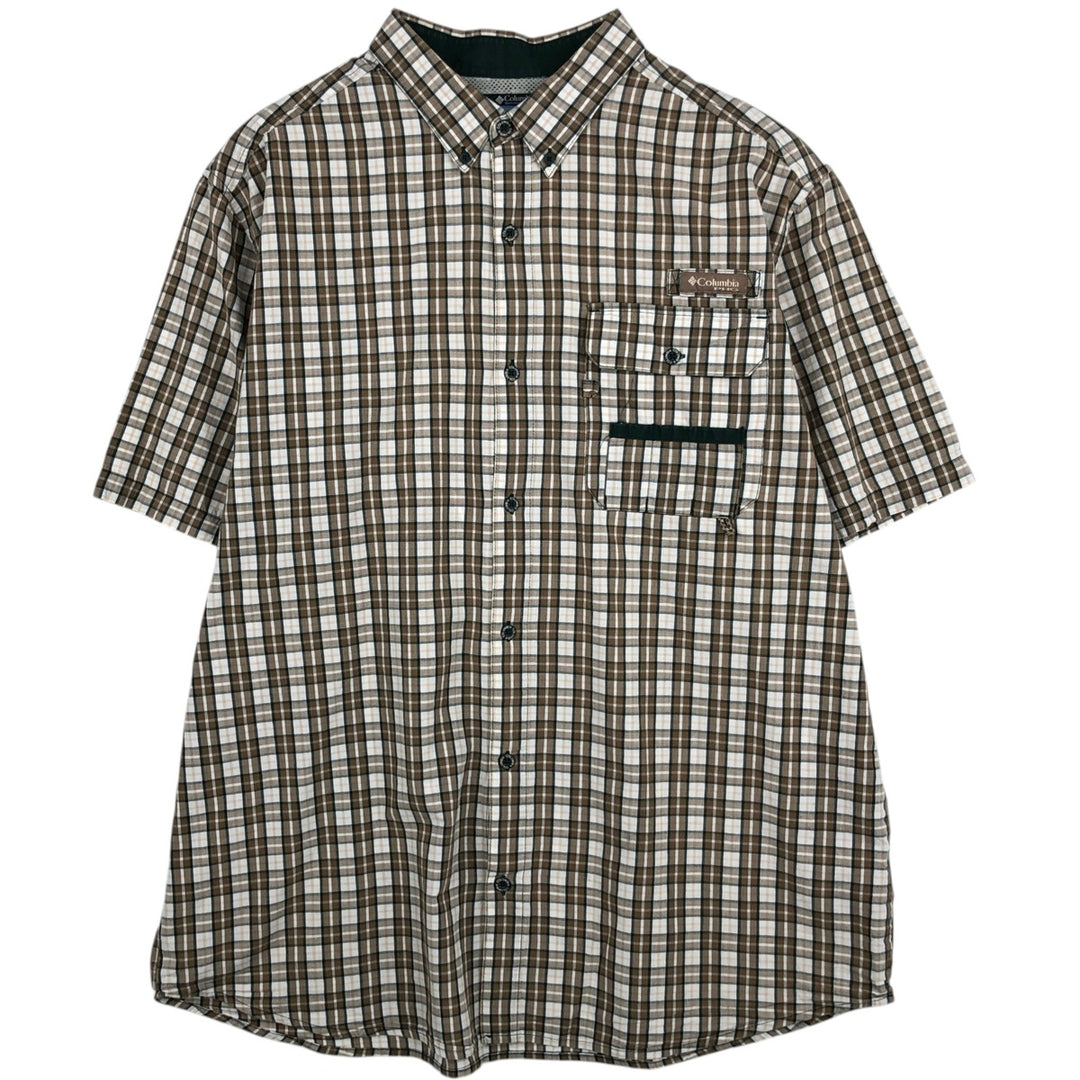 Columbia PHG Short-Sleeve Cotton Check Shirt, Men's Size XL (approx.) cotton Beige type Vintage Second Hand