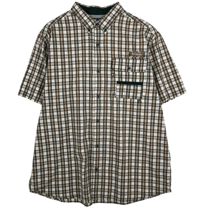 Columbia PHG Short-Sleeve Cotton Check Shirt, Men's Size XL (approx.) cotton Beige type Vintage Second Hand
