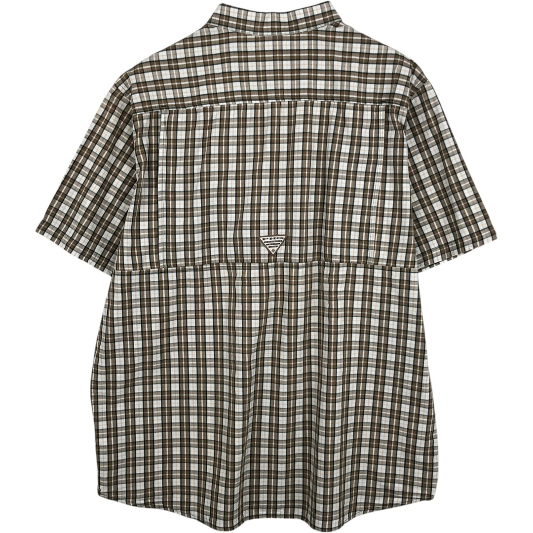 Columbia PHG Short-Sleeve Cotton Check Shirt, Men's Size XL (approx.) cotton Beige type Vintage Second Hand