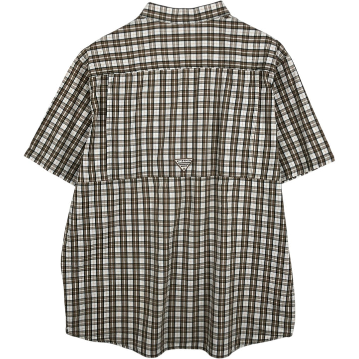 Columbia PHG Short-Sleeve Cotton Check Shirt, Men's Size XL (approx.) cotton Beige type Vintage Second Hand
