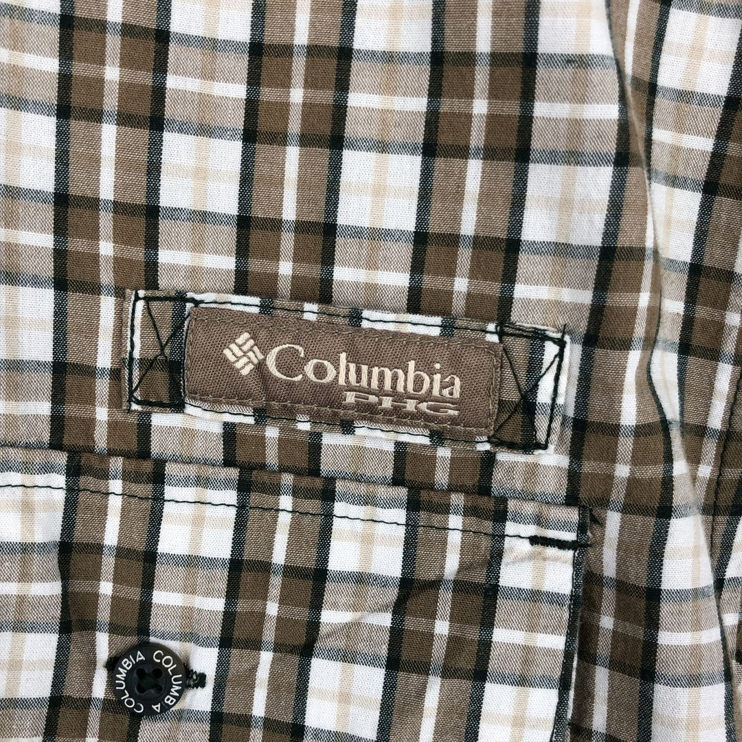Columbia PHG Short-Sleeve Cotton Check Shirt, Men's Size XL (approx.) cotton Beige type Vintage Second Hand