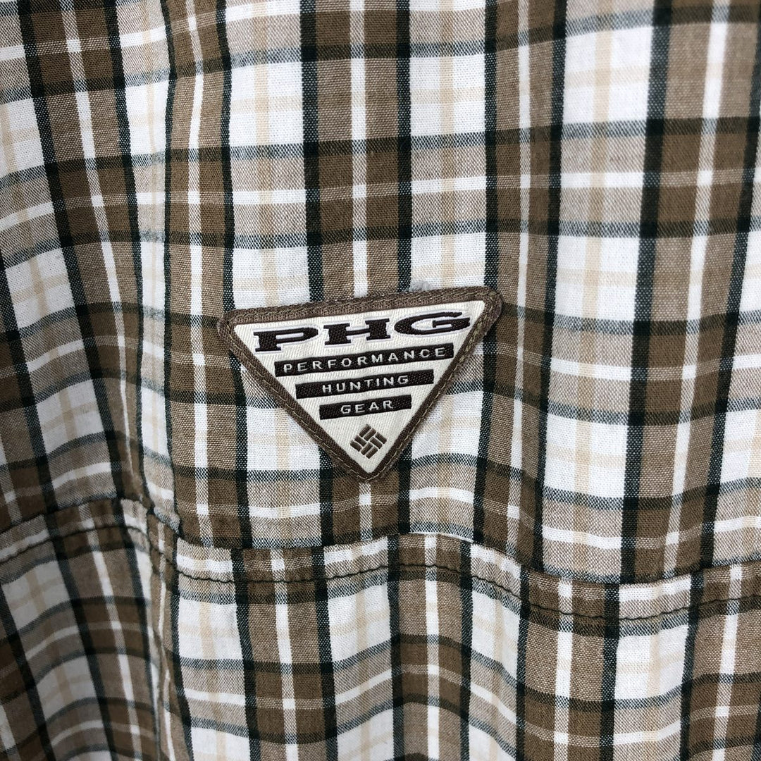 Columbia PHG Short-Sleeve Cotton Check Shirt, Men's Size XL (approx.) cotton Beige type Vintage Second Hand