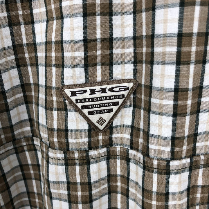 Columbia PHG Short-Sleeve Cotton Check Shirt, Men's Size XL (approx.) cotton Beige type Vintage Second Hand