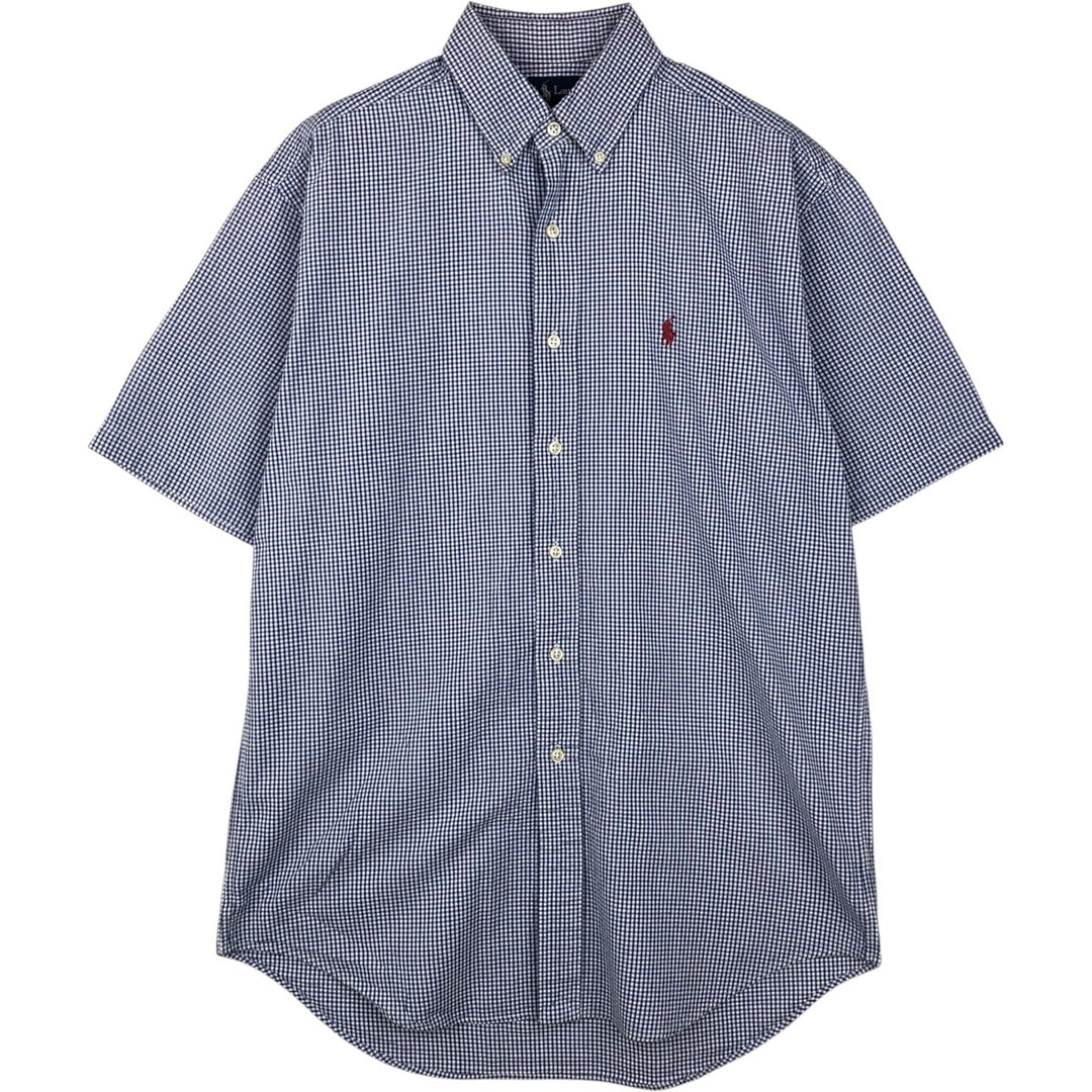 Ralph Lauren BLAKE Gingham Check Seersucker Short-Sleeve Button-Down Check Shirt (Men's Size S) cotton blue type Vintage Second Hand
