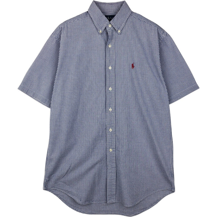 Ralph Lauren BLAKE Gingham Check Seersucker Short-Sleeve Button-Down Check Shirt (Men's Size S) cotton blue type Vintage Second Hand