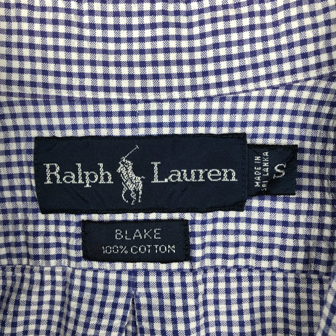Ralph Lauren BLAKE Gingham Check Seersucker Short-Sleeve Button-Down Check Shirt (Men's Size S) cotton blue type Vintage Second Hand