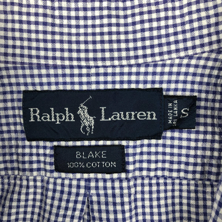Ralph Lauren BLAKE Gingham Check Seersucker Short-Sleeve Button-Down Check Shirt (Men's Size S) cotton blue type Vintage Second Hand