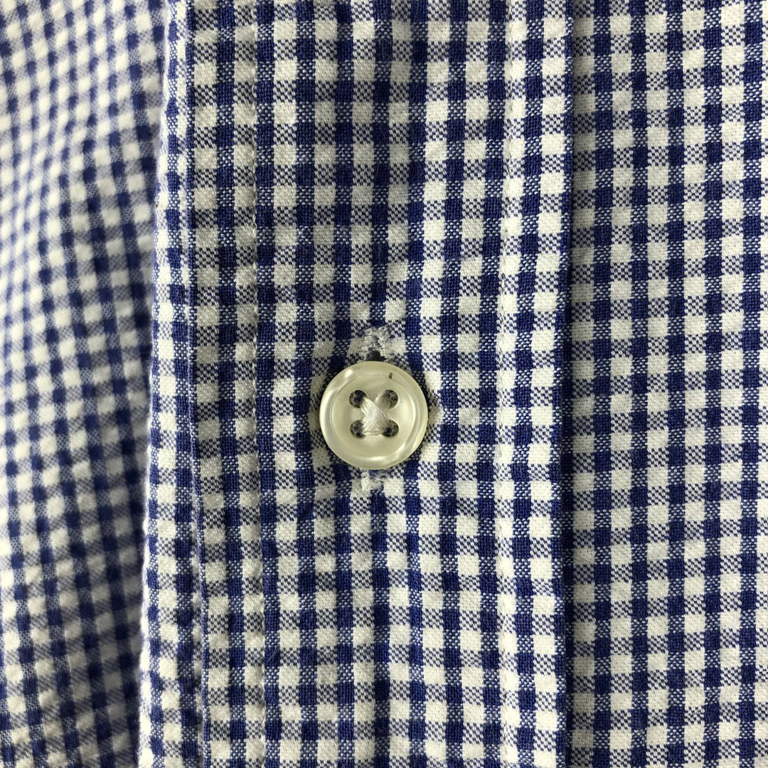 Ralph Lauren BLAKE Gingham Check Seersucker Short-Sleeve Button-Down Check Shirt (Men's Size S) cotton blue type Vintage Second Hand