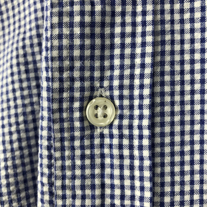 Ralph Lauren BLAKE Gingham Check Seersucker Short-Sleeve Button-Down Check Shirt (Men's Size S) cotton blue type Vintage Second Hand
