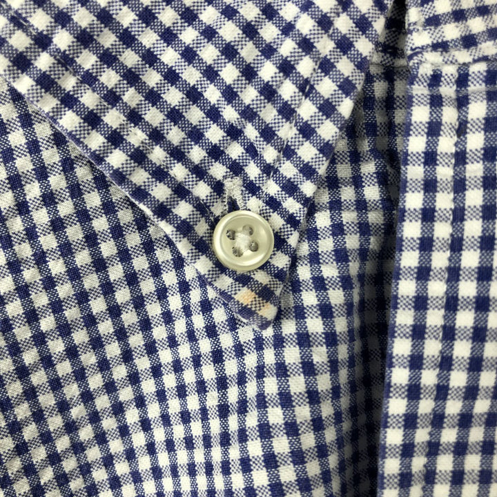 Ralph Lauren BLAKE Gingham Check Seersucker Short-Sleeve Button-Down Check Shirt (Men's Size S) cotton blue type Vintage Second Hand
