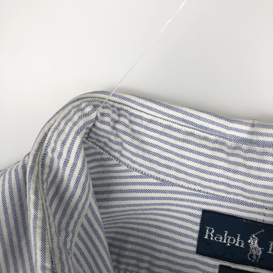 Ralph Lauren Classic Fit Short Sleeve Button Down Striped Shirt Men's Size L cotton white type Vintage Second Hand