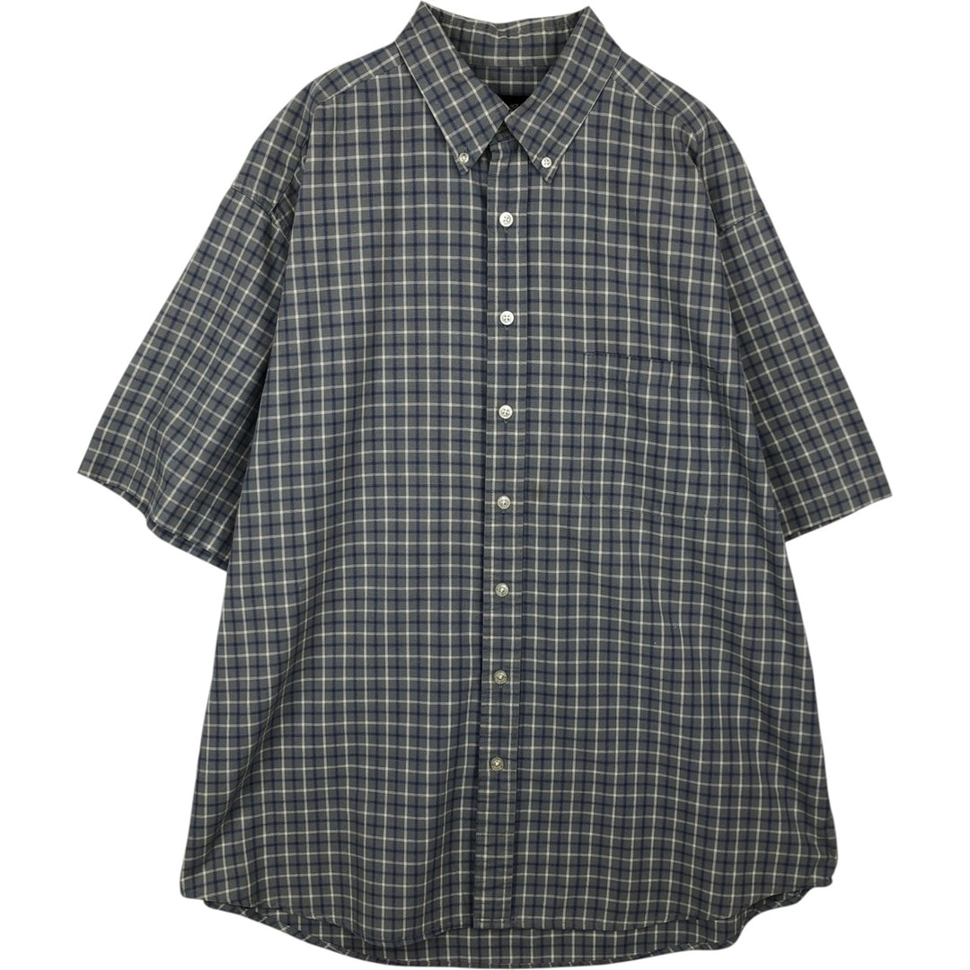00'S Eddie Bauer short sleeve button down check shirt, men's XL size cotton Mint green Vintage Second Hand