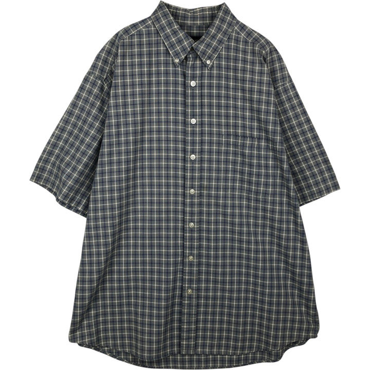 00'S Eddie Bauer short sleeve button down check shirt, men's XL size cotton Mint green Vintage Second Hand