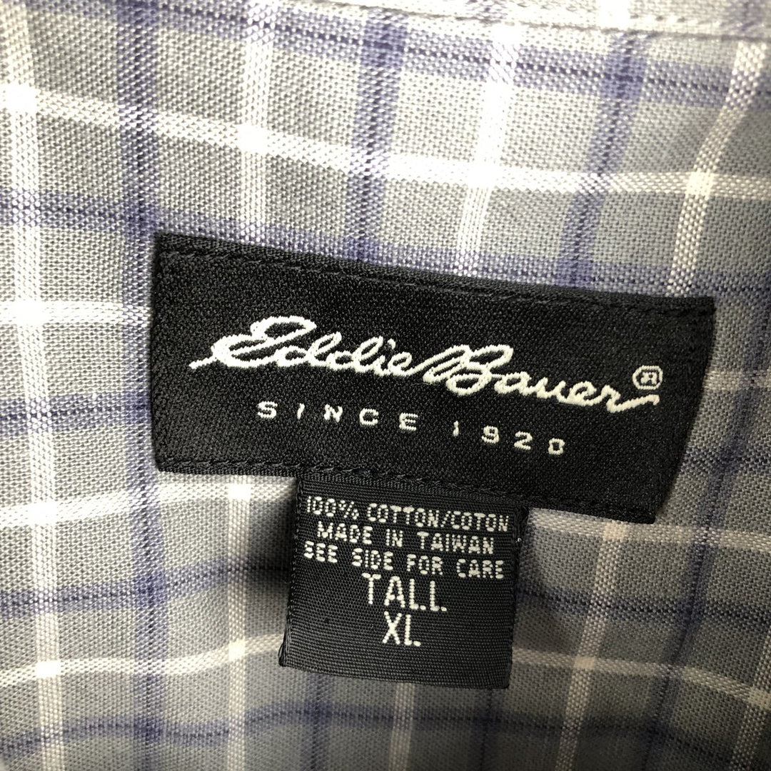 00'S Eddie Bauer short sleeve button down check shirt, men's XL size cotton Mint green Vintage Second Hand