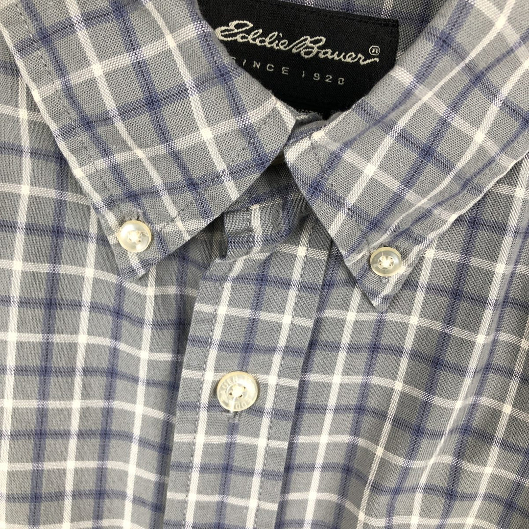 00'S Eddie Bauer short sleeve button down check shirt, men's XL size cotton Mint green Vintage Second Hand