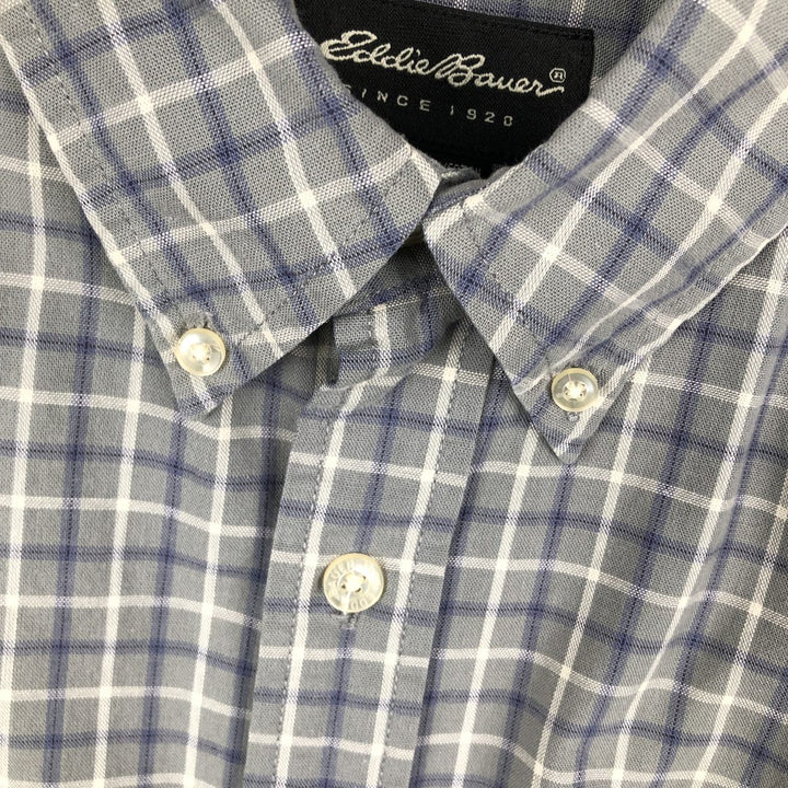 00'S Eddie Bauer short sleeve button down check shirt, men's XL size cotton Mint green Vintage Second Hand