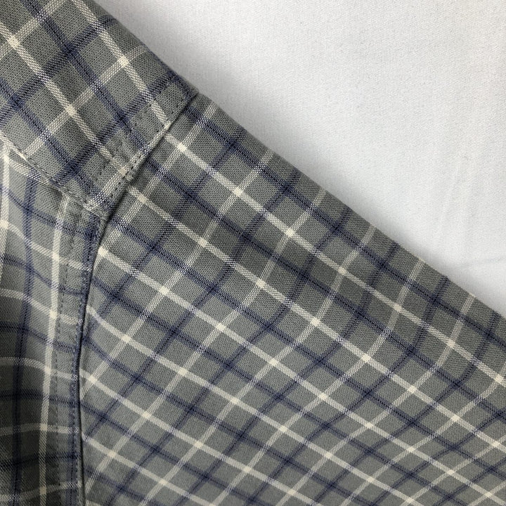 00'S Eddie Bauer short sleeve button down check shirt, men's XL size cotton Mint green Vintage Second Hand