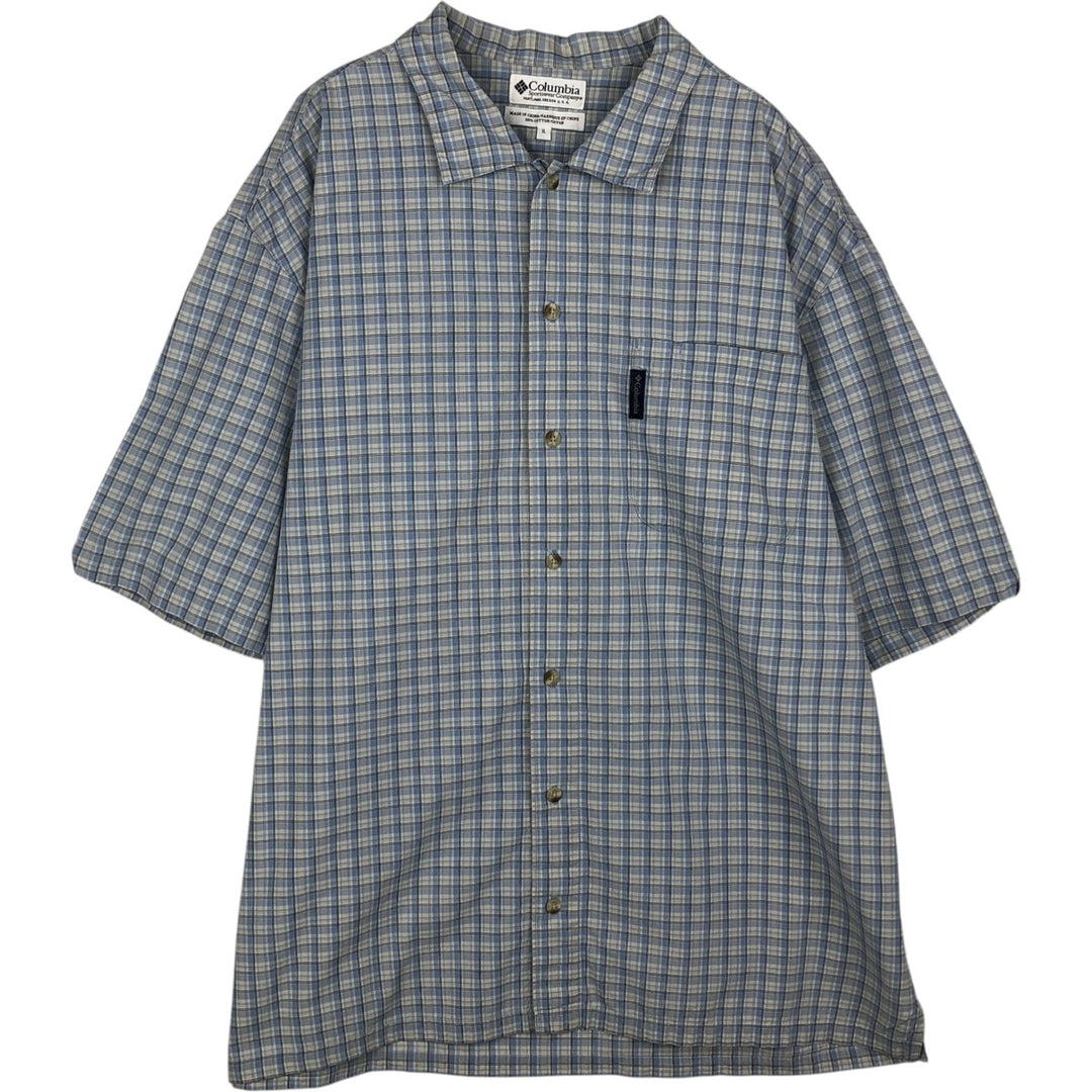2000'S Columbia Short Sleeve Check Shirt, Men's Size XL cotton Blue type light blue Vintage Second Hand
