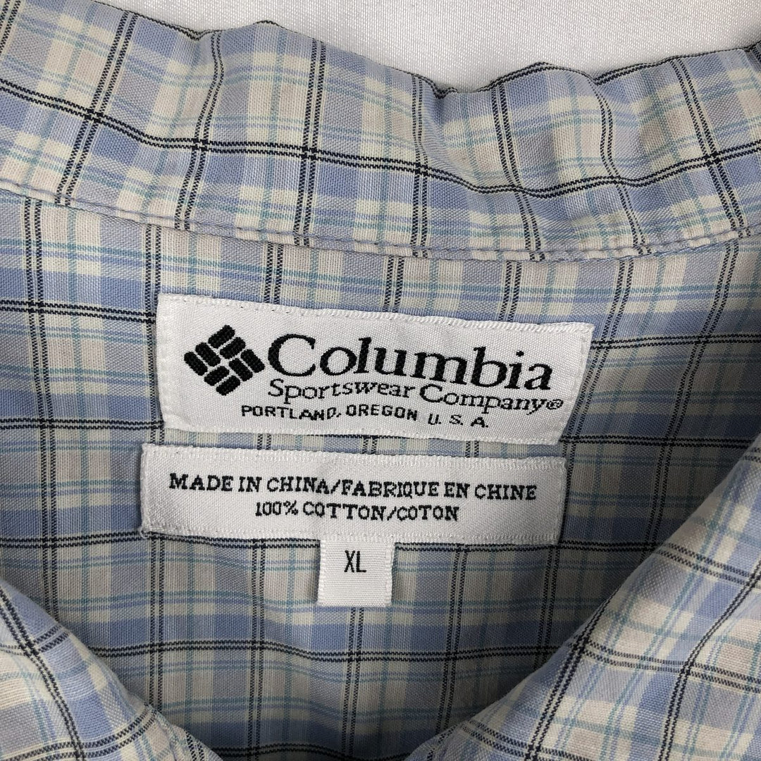 2000'S Columbia Short Sleeve Check Shirt, Men's Size XL cotton Blue type light blue Vintage Second Hand