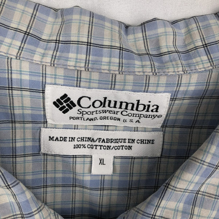 2000'S Columbia Short Sleeve Check Shirt, Men's Size XL cotton Blue type light blue Vintage Second Hand