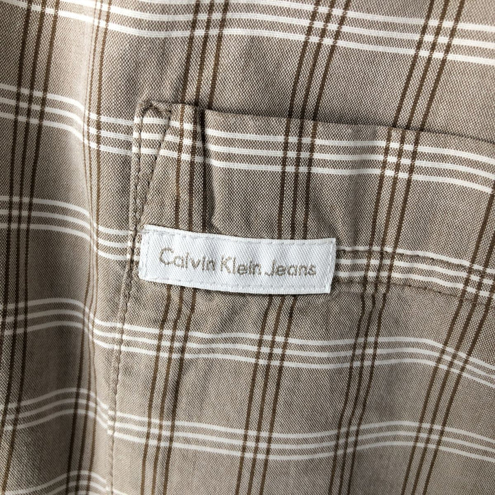 90s-00'S Calvin Klein Jeans Short-Sleeve Cotton Check Shirt, Boxy Shirt, Men's Size XL (Equivalent), Vintage cotton Beige type Vintage Second Hand