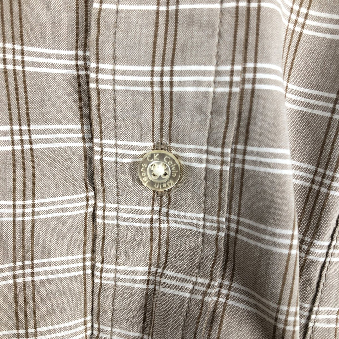 90s-00'S Calvin Klein Jeans Short-Sleeve Cotton Check Shirt, Boxy Shirt, Men's Size XL (Equivalent), Vintage cotton Beige type Vintage Second Hand