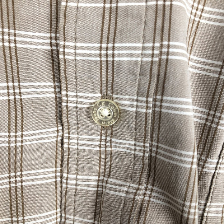 90s-00'S Calvin Klein Jeans Short-Sleeve Cotton Check Shirt, Boxy Shirt, Men's Size XL (Equivalent), Vintage cotton Beige type Vintage Second Hand