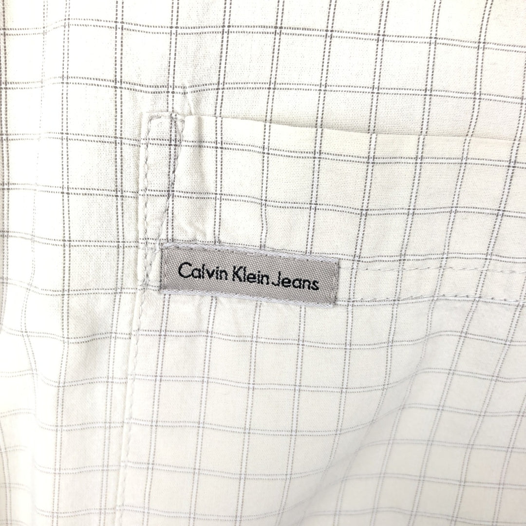 90s-00'S Calvin Klein Jeans Short-Sleeve Cotton Check Shirt, Boxy Shirt, Size L (Men's L equivalent), Vintage cotton ivory Vintage Second Hand