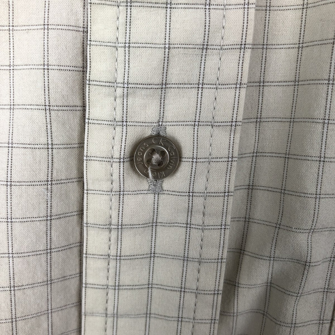 90s-00'S Calvin Klein Jeans Short-Sleeve Cotton Check Shirt, Boxy Shirt, Size L (Men's L equivalent), Vintage cotton ivory Vintage Second Hand