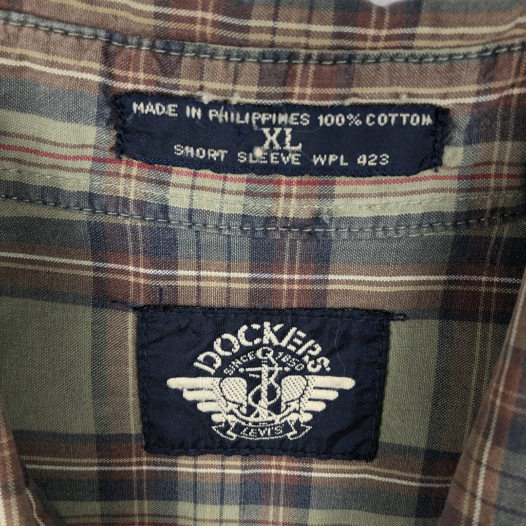 Dockers short sleeve button down check shirt, men's XL size cotton Khaki type Vintage Second Hand