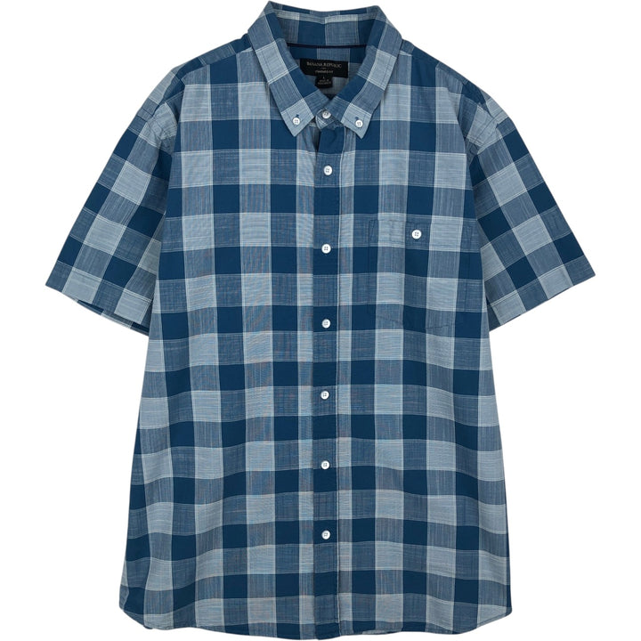 Banana Republic Standard Fit Short-Sleeve Button-Down Check Shirt, Men's Size L (approx.) cotton Blue type light blue Vintage Second Hand