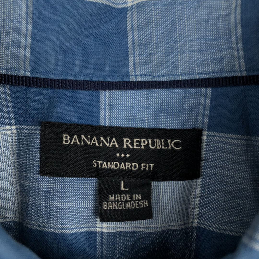 Banana Republic Standard Fit Short-Sleeve Button-Down Check Shirt, Men's Size L (approx.) cotton Blue type light blue Vintage Second Hand