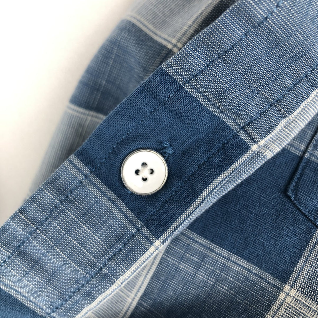 Banana Republic Standard Fit Short-Sleeve Button-Down Check Shirt, Men's Size L (approx.) cotton Blue type light blue Vintage Second Hand