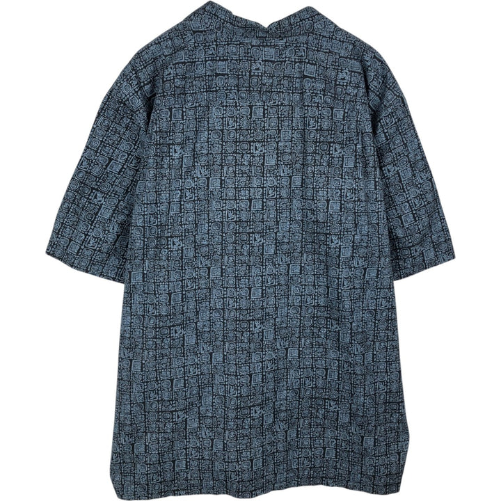 90s-00'S LL Bean Traditional Fit All-Over Print Short Sleeve Open Collar Cotton Box Shirt, Men's XL cotton navy blue type Vintage Second Hand