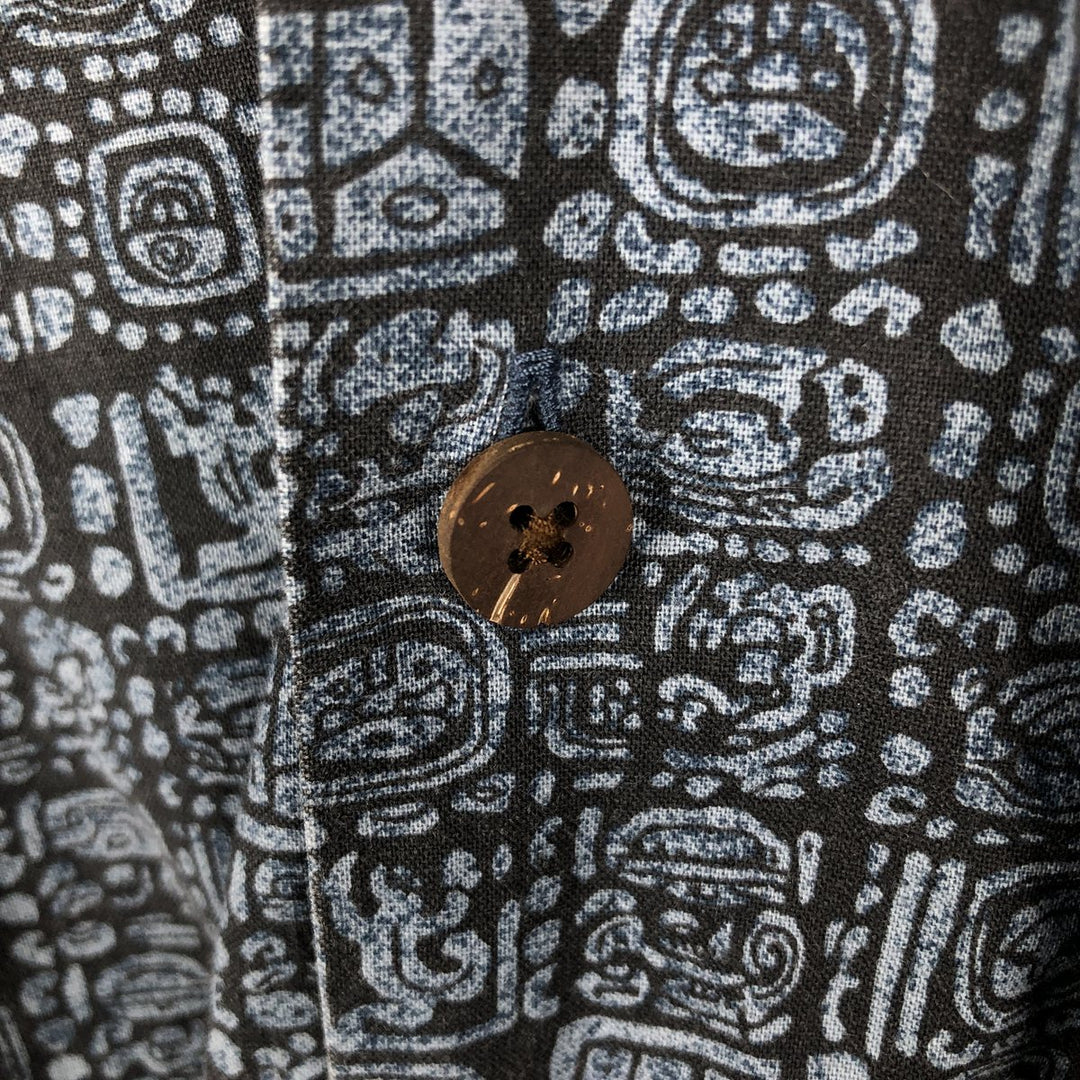 90s-00'S LL Bean Traditional Fit All-Over Print Short Sleeve Open Collar Cotton Box Shirt, Men's XL cotton navy blue type Vintage Second Hand