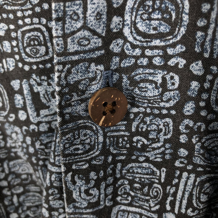 90s-00'S LL Bean Traditional Fit All-Over Print Short Sleeve Open Collar Cotton Box Shirt, Men's XL cotton navy blue type Vintage Second Hand