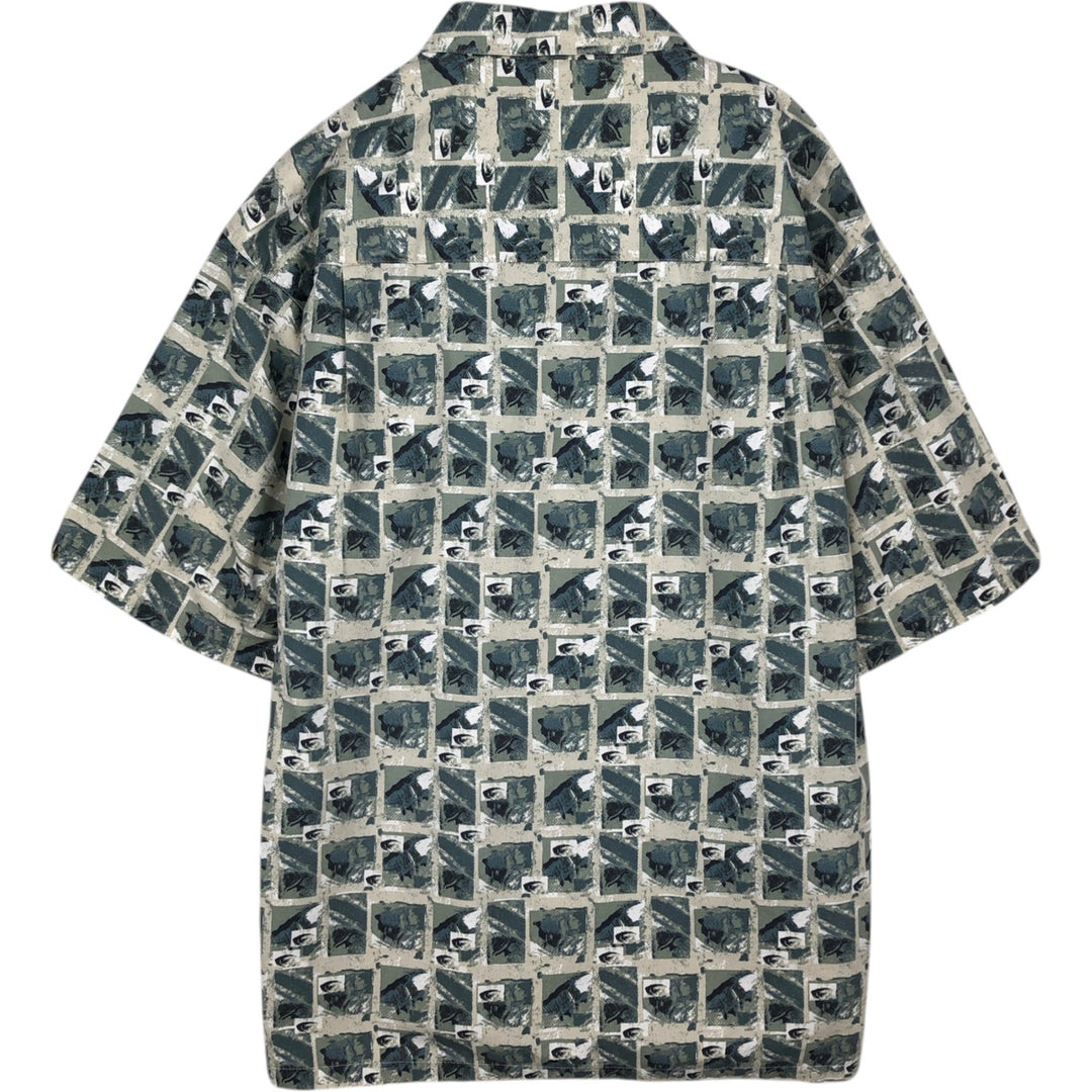 90s-00'S Columbia all-over print short-sleeved cotton shirt, boxy style, men's size L equivalent, vintage. cotton green type Vintage Second Hand