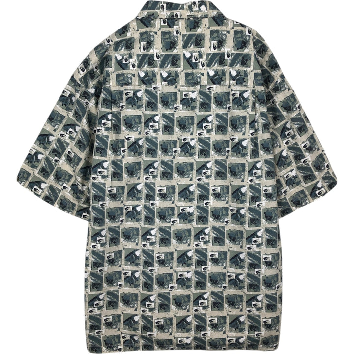 90s-00'S Columbia all-over print short-sleeved cotton shirt, boxy style, men's size L equivalent, vintage. cotton green type Vintage Second Hand